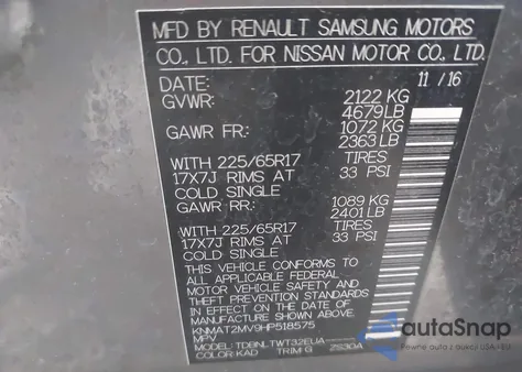 2017 Nissan Rogue Sv from USA, damaged, VIN KNMAT2MV9HP518575